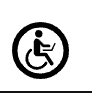 icona web accessibile con stilizzato carrozzella con disabile che usa un PC portatile.